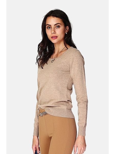 ASSUILI Sweter w kolorze jasnobrązowym rozmiar: 40. Brązowe swetry Assuili, bez wzorów, bez ramiączek. Za 148.96 zł.