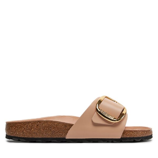 Klapki Birkenstock. Brązowe klapki Birkenstock, bez wzorów, bez obcasa. Za 629.99 zł.