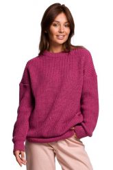 Sweter Oversize o Przedłużonym Kroju - Wrzosowy. Fioletowe swetry MOE, l, bez wzorów, z materiału, bez ramiączek. Za 243.90 zł.