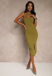 Jasnozielona Koktajlowa Sukienka Typu Bodycon o Asymetrycznym Kroju Haliannea. Zielone sukienki Renee, na co dzień, na lato, l, bez wzorów, wizytowe, z asymetrycznym kołnierzem, bez ramiączek, asymetryczne. Za 89.99 zł.