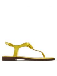 Guess Sandały FLJMIR LEA03 Żółty. Żółte sandały Guess, z aplikacjami, ze skóry, bez obcasa, na płaskiej podeszwie, bez zapięcia. Za 419.99 zł.