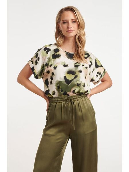 Smashed Lemon Bluzka w kolorze kremowo-zielonym rozmiar: 3XL. Brązowe bluzki Smashed Lemon, xl, bez wzorów, z wiskozy, bez kołnierzyka, bez ramiączek. Za 214.95 zł.