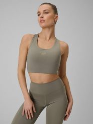 4F Biustonosz treningowy z niskim wsparciem damski - oliwkowy XS. Brązowe bielizna sportowa 4f, xs, bez wzorów, z gumy. Za 89.99 zł.