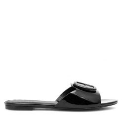 Klapki Eva Minge. Czarne klapki Eva Minge, bez wzorów, bez obcasa. Za 239.99 zł.