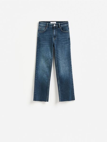 Jeansy flare cropped - granatowy. Niebieskie jeansy Reserved, bez wzorów. Za 109.99 zł.