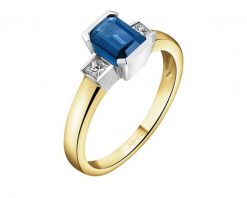 Pierścionek z żółtego i białego złota z diamentami i szafirem - próba 585. Białe pierścionki Apart, z diamentem, złote. Za 8,590.00 zł.
