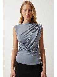 Happiness Istanbul Bluzka w kolorze szarym rozmiar: 40. Szare bluzki Happiness Istanbul, bez wzorów, bez kołnierzyka, bez ramiączek. Za 56.99 zł.