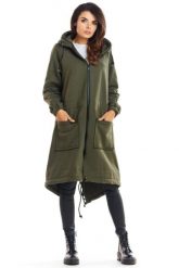 Ciepła długa bluza damska jak parka bawełna premium khaki. Brązowe bluzy sportowe Infinite You, m, bez wzorów, z bawełny, z kapturem. Za 319.00 zł.