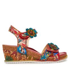 Sandały Laura Vita. Czerwone sandały Laura Vita, bez wzorów, bez obcasa, na koturnie, bez zapięcia. Za 329.99 zł.