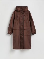 Parka z kapturem - brązowy. Brązowe parki Reserved, l, z tkaniny, z kapturem. Za 299.99 zł.