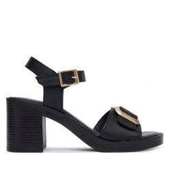 Sandały Tamaris. Czarne sandały Tamaris, bez wzorów, bez obcasa, na słupku, bez zapięcia. Za 409.99 zł.