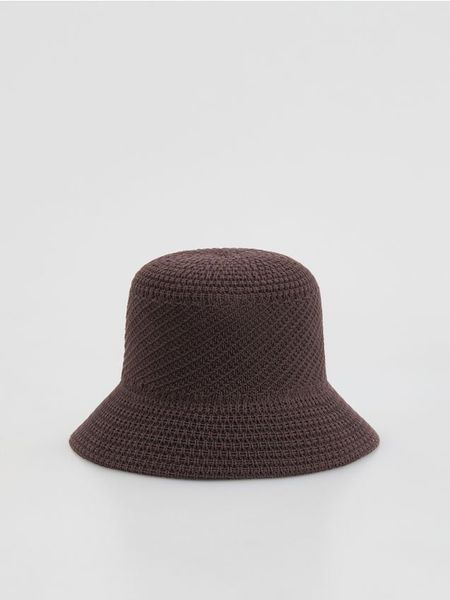 Kapelusz bucket - ciemnobrązowy. Brązowe kapelusze Reserved, bez wzorów. Za 69.99 zł.