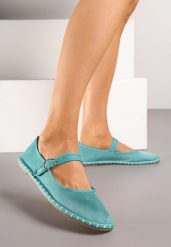 Zielone Balerinki Espadryle z Przeszyciami i Paskiem Firionea. Zielone baleriny Renee, bez wzorów, bez obcasa. Za 49.99 zł.