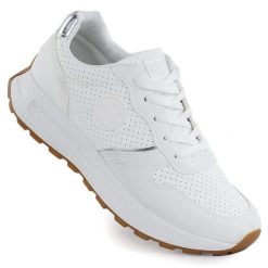 Buty sportowe na platformie białe Big Star RR274487. Białe trampki Big Star, bez wzorów, ze skóry ekologicznej, bez zapięcia. Za 179.99 zł.