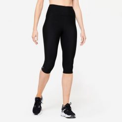 Legginsy fitness damskie Domyos krótkie. Czarne legginsy DOMYOS, l, bez wzorów, z elastanu, z podwyższonym stanem, krótkie. Za 49.99 zł.
