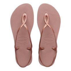 Sandały Havaianas Luna Premium II różowe. Czerwone sandały Havaianas, bez wzorów, z materiału, eleganckie, bez obcasa, bez zapięcia. Za 80.56 zł.