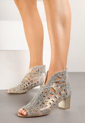 Beżowe Sandały Botki na Słupku z Ażurową Cholewką i Skórzaną Wkładką Ularielis. Brązowe botki Born2be, w ażurowe wzory, biznesowe, bez obcasa, na obcasie, bez zapięcia. Za 139.99 zł.