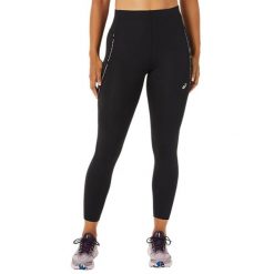 Leginsy fitness damskie ASICS Race High Waist Tight. Czarne legginsy sportowe Asics, s, bez wzorów, z materiału, z podwyższonym stanem, do biegania. Za 290.65 zł.