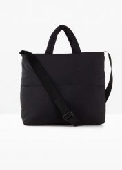 Torba typu shopper z pikowanego materiału. Czarne shopper bonprix, bez wzorów, pikowane, bez dodatków. Za 127.99 zł.