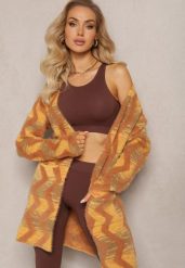 Brązowy Luźny Kardigan Niezapinany w Geometryczny Print Sheshy. Brązowe kardigany Renee, bez wzorów, z dzianiny. Za 119.99 zł.