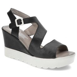 Czarne Sandały Lemar Wygodne Buty Na Koturnie. Białe sandały Lemar, bez wzorów, ze skóry, eleganckie, bez obcasa, na koturnie, bez zapięcia. Za 139.00 zł.