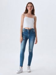 LTB Dżinsy "Amy" - Skinny fit - w kolorze niebieskim rozmiar: W34/L34. Niebieskie jeansy LTB, l, z aplikacjami, z podwyższonym stanem. Za 66.00 zł.