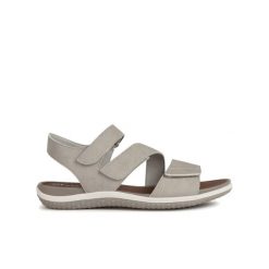 Sandały damskie Geox Vega. Szare sandały Geox, bez wzorów, z gumy, eleganckie, bez obcasa, bez zapięcia. Za 344.50 zł.