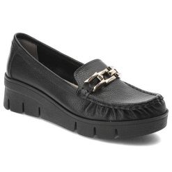 Czarne Półbuty Armodo Stylowe Obuwie Damskie. Czarne czółenka Armodo, bez wzorów, ze skóry, bez obcasa, na koturnie, bez zapięcia. Za 379.00 zł.