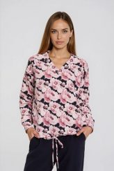 Bluza z kwiatowym nadrukiem różowa. Czerwone bluzy MOODO, s, bez wzorów, z bawełny, bez kaptura. Za 119.99 zł.