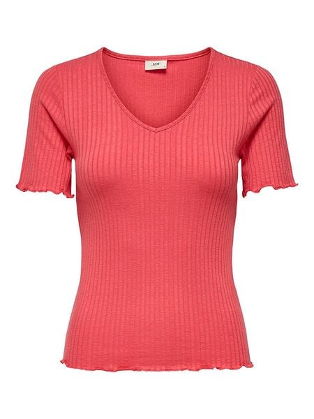 JDY Koszulka w kolorze czerwonym rozmiar: M. Czerwone bluzki JDY, m, bez wzorów, z bawełny, bez kołnierzyka, bez ramiączek. Za 57.20 zł.