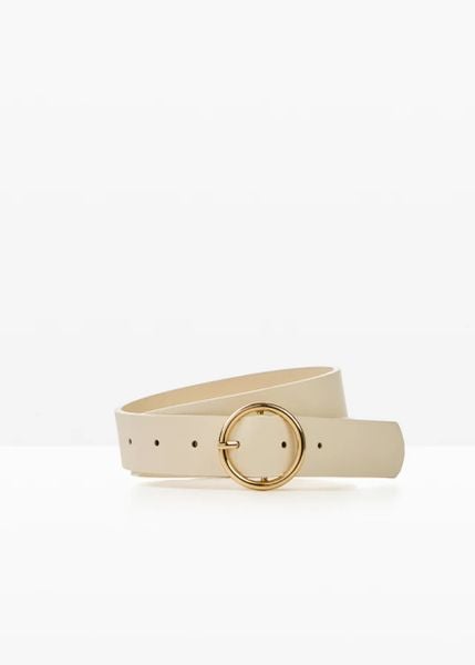 Pasek z okrągłą sprzączką. Brązowe paski bonprix, bez wzorów, ze skóry, eleganckie. Za 59.99 zł.