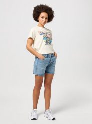 Wrangler Szorty dżinsowe w kolorze błękitnym rozmiar: W29. Niebieskie szorty Wrangler, z aplikacjami, ze skóry. Za 116.95 zł.