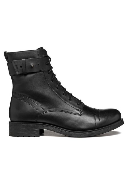 Geox Trzewiki D Rawelle D466RC 0TU43 C9999 Czarny. Czarne botki Geox, bez wzorów, ze skóry, bez obcasa, na płaskiej podeszwie, bez zapięcia. Za 479.99 zł.