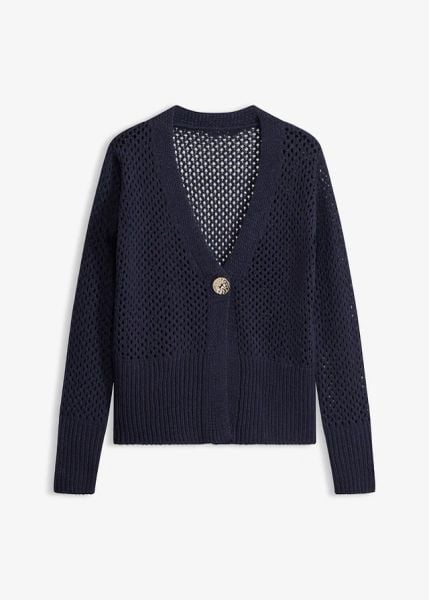 Kardigan ażurowy. Niebieskie kardigany bonprix, w ażurowe wzory. Za 139.99 zł.
