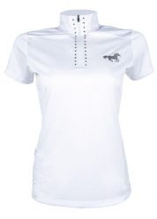 Polo do ujeżdżenia wysoka funkcja damskie HKM. Białe koszulki polo HKM, xl, z aplikacjami, z materiału, bez kołnierzyka, bez ramiączek. Za 207.70 zł.