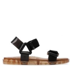 Sandały Melissa. Czarne sandały Melissa, bez wzorów, bez obcasa, na płaskiej podeszwie, bez zapięcia. Za 319.99 zł.