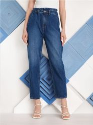 Jeansy paperbag - granatowy. Niebieskie jeansy Sinsay, l, bez wzorów. Za 65.99 zł.
