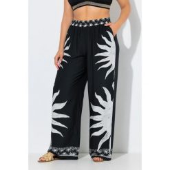 Damskie Spodnie palazzo słońca szeroka nogawka elastyczny pas. Czarne spodnie dresowe Ulla Popken, plus size, bez wzorów, z materiału. Za 239.99 zł.