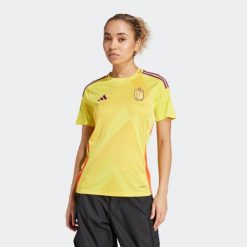 Koszulka piłkarska damska ADIDAS Belgia 2025 wyjazdowa. Żółte bluzki Adidas, m, bez wzorów, sportowe, bez kołnierzyka, bez ramiączek. Za 319.99 zł.