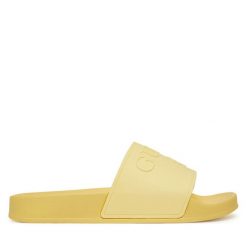 Klapki Guess. Żółte klapki Guess, z aplikacjami, bez obcasa. Za 129.99 zł.