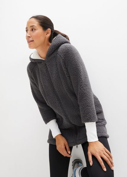 Bluza rozpinana z polaru baranka. Szare bluzy bonprix, bez wzorów, z polaru. Za 149.99 zł.