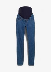 Dżinsy ciążowe skinny z bawełną organiczną. Niebieskie jeansy bonprix, bez wzorów. Za 149.99 zł.