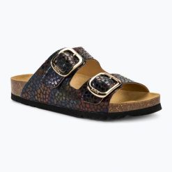 Klapki damskie Scholl Noelle Texf. Czarne klapki Scholl, bez wzorów, bez obcasa. Za 289.99 zł.