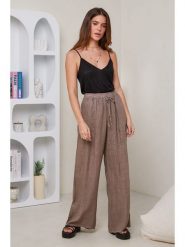 Le Monde du Lin Lniane spodnie w kolorze szarobrązowym rozmiar: 40/42. Brązowe spodnie materiałowe Le Monde du Lin, bez wzorów, ze lnu. Za 173.99 zł.