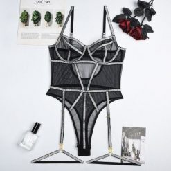 Body z siateczką i błyszczącą nitką na wieczorne wyjścia Semire. Czarne body Intica, l, bez wzorów, z materiału. Za 139.00 zł.