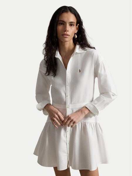 Polo Ralph Lauren Sukienka koszulowa 211B22755002 Biały Regular Fit. Białe sukienki Polo Ralph Lauren, bez wzorów, z bawełny, bez kołnierzyka, bez ramiączek, koszulowe. Za 1,019.00 zł.