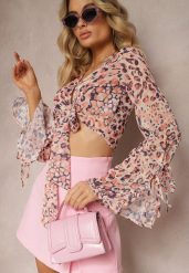 Jasnobeżowa Bluzka o Przezroczystym Wykończeniu z Wiązaniem na Dole i Długim Rękawem Bracia. Brązowe bluzki Renee, l, bez wzorów, ze skóry, eleganckie, bez kołnierzyka, bez ramiączek. W wyprzedaży za 45.49 zł.