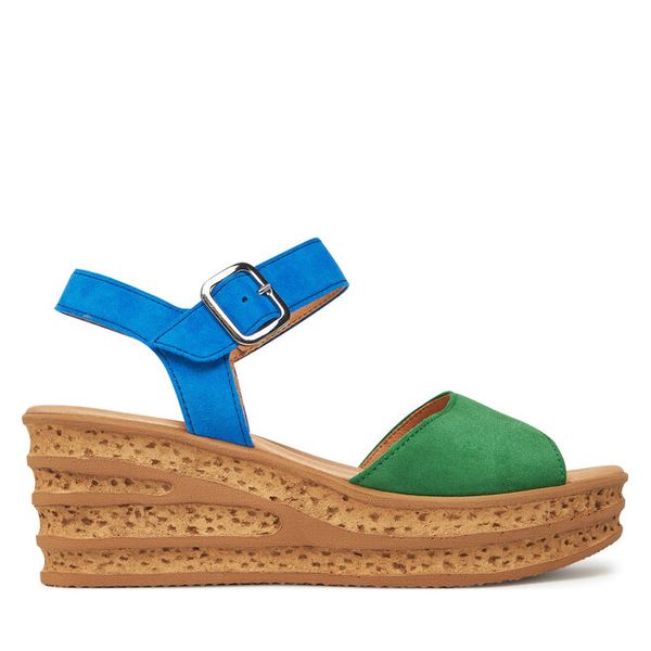 Sandały Gabor. Zielone sandały Gabor, bez wzorów, bez obcasa, na koturnie, bez zapięcia. Za 389.99 zł.