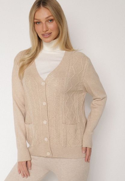Jasnobeżowy Kardigan z Bawełną Zdobiony Warkoczowym Splotem i Kieszeniami Mevesava. Brązowe kardigany Born2be, z aplikacjami, z bawełny. Za 79.99 zł.