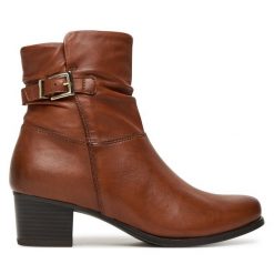 Botki Caprice. Brązowe botki Caprice, bez wzorów, bez obcasa, na słupku, bez zapięcia. Za 589.99 zł.